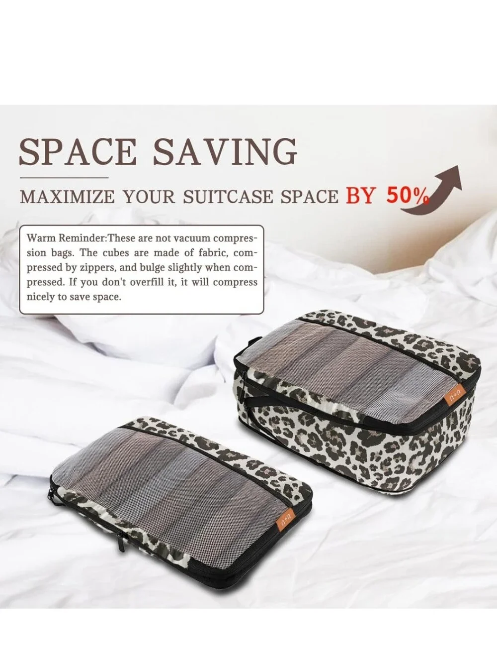 Leopard Print Travel Packing Cube Set - Beige